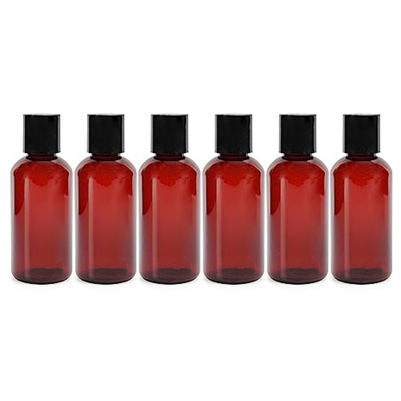 Cornucopia Brands 4oz Brown Plastic Squeeze Bottles w/Disc Top Flip Cap (6-Pack); BPA-Free Plastic Containers For Shampoo, Lotions, Liquid Soap, Creams