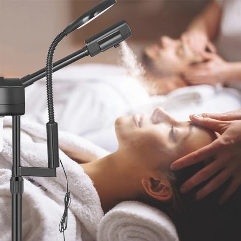Professional Facial Steamer 2 in1 Steamer for Face 5X LED Magnifying Lamp Hot Ozone Facial Steamer for Esthetician Beauty Face Equipment Use at Home or Salon（White）
