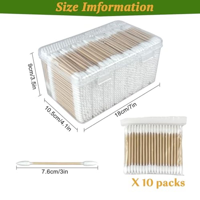 Garrelett Pointed Tip Cotton Swabs - 1000 Count Double Pointed Cotton Buds - Precision Tips with Bamboo Sticks for Makeup, Nail Tools, Personal Care - Soft and Hypoallergenic for Skin