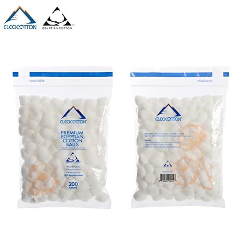 Cleocotton, Premium Egyptian Cotton Balls (200 Count), 100% EGYPTIAN COTTON, Ultra Soft (Made in Egypt)
