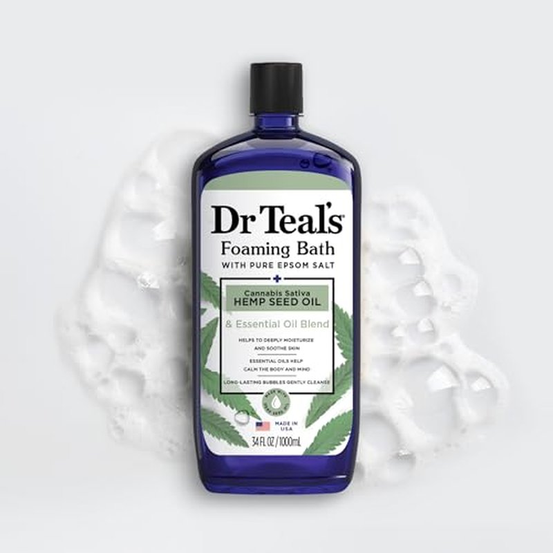 Dr Teal's Foaming Bath with Pure Epsom Salt, Cannabis Sativa Hemp Seed Oil, 34 fl oz (Pack of 2)