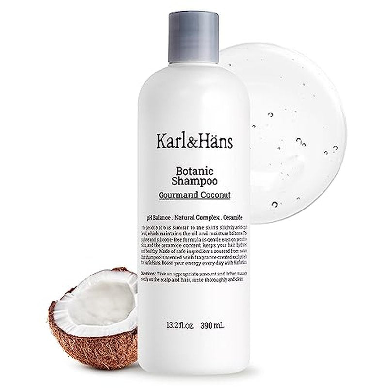 Karl&Hans Botanic Gourmand Coconut Vegan Shampoo Organic - Sulfate-Free, Moisturizing, Nourishing Shampoo with Coconut Oil&Natural Flower Extracts for Dry and Damaged Hair and Scalp Repair, 13.2 fl oz