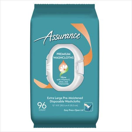 Assurance Pre-Moistened Extra Large Disposable Washcloths, 96ct (2 Packs of 96 Counts)