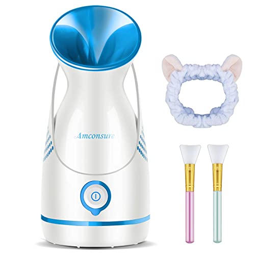 Facial Steamer,Amconsure Face Steamer for Home Facial Deep Cleaning, Nano Ionic Facial Steamers Warm Mist Humidifier Atomizer for Face Sauna Spa Sinuses Moisturizing, Unclogs Pores(Blue)