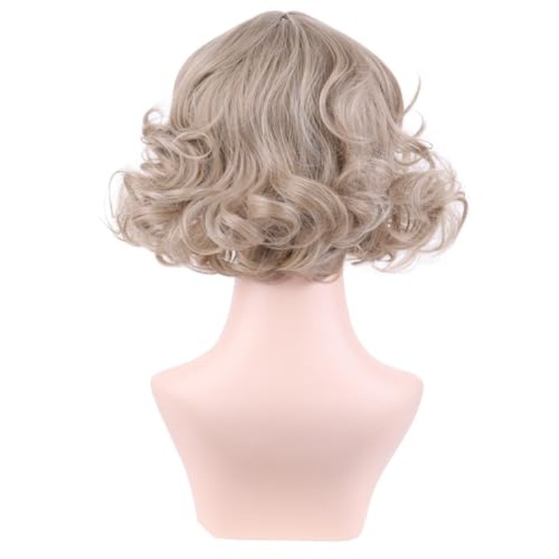 MAGQOO Ash Blonde Wig with Bangs Women Girls Short Curly Wavy Fluffy Wig Blonde Hair Wigs Halloween Cosplay Costume Party Wig