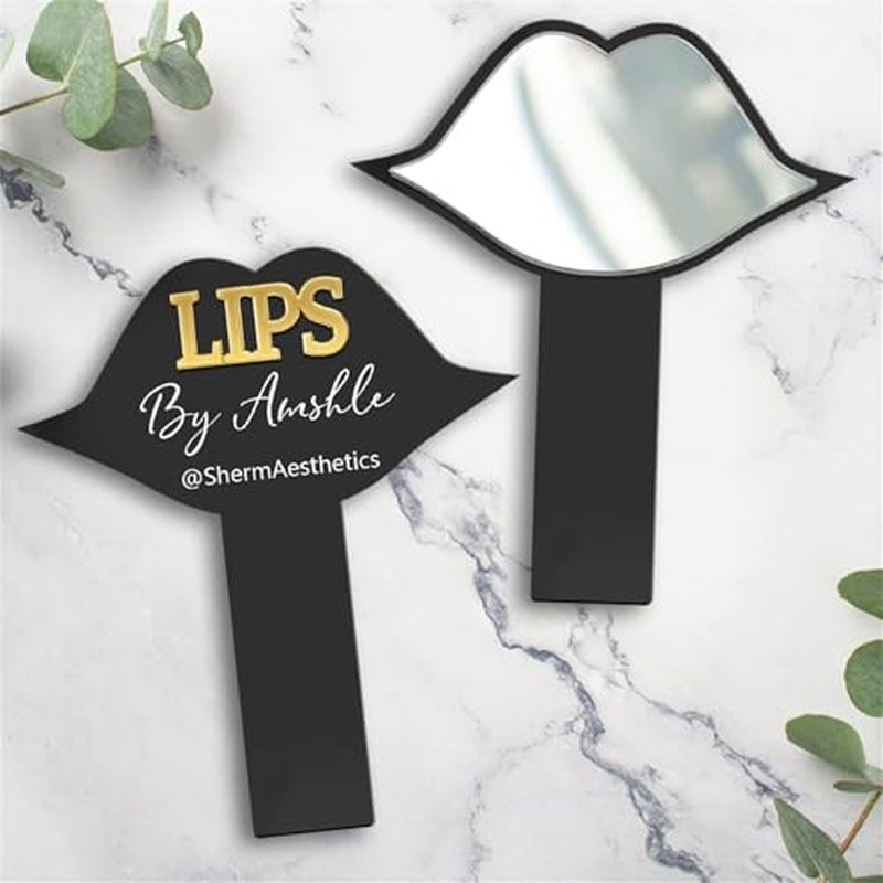 Personalized Acrylic Lip Shape Handheld Prop Mirror Custom Name Lip Filler Technician Prop for Social Media Information Beauty Room Prop Decor Salon Prop Decor Makeup Photo Prop,B1-Lip