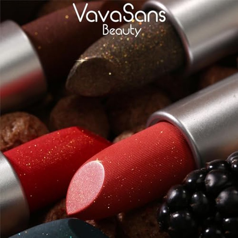 VavaSans Vegan Glitter Lipstick Brownstone Shimmer Metallic Sparkling Dark Brown Shade Long Lasting Waterproof Non-Sticky Formula Diamond Shiny Highly Pigmented Lip Stick for Women