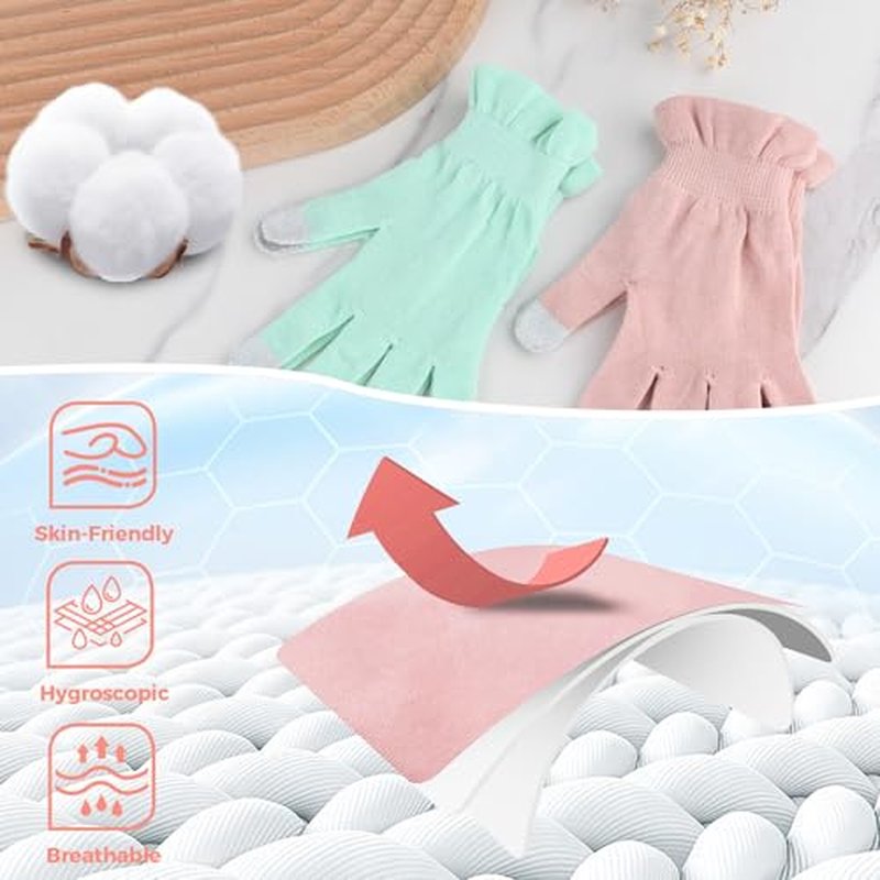 Donfri 2 Pairs Moisturizing Gloves Overnight Kids Cotton Gloves for Eczema Lotion Gloves for Dry Hands,Gloves with Touchscreen Fingers Sleeping (XS)