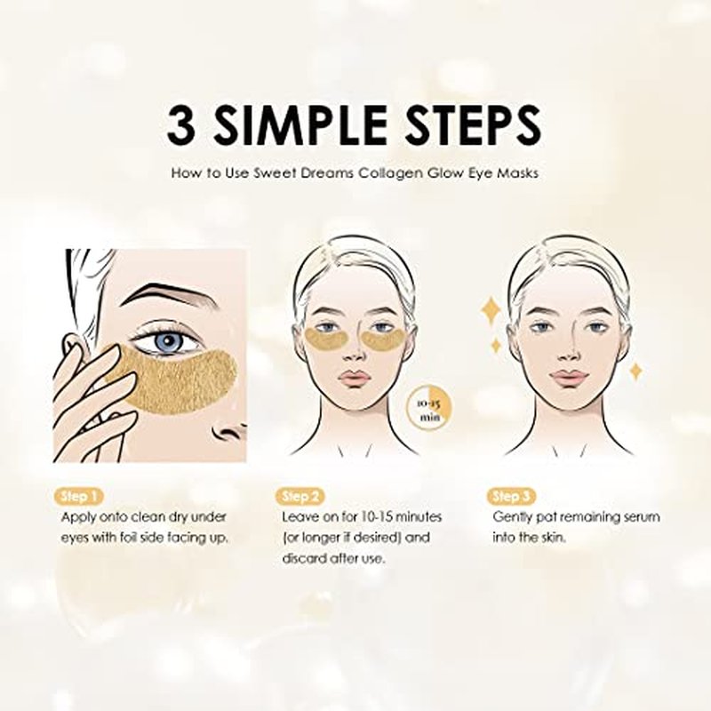 Sweet Dreams Collagen Glow Gold Eye Masks l Under Eye Patches for Beauty & Self Care Wrinkle Patches l Puffy Eyes and Dark Circles Treatments Collagen, Niacinamide, Hyaluronic Acids, Peptides