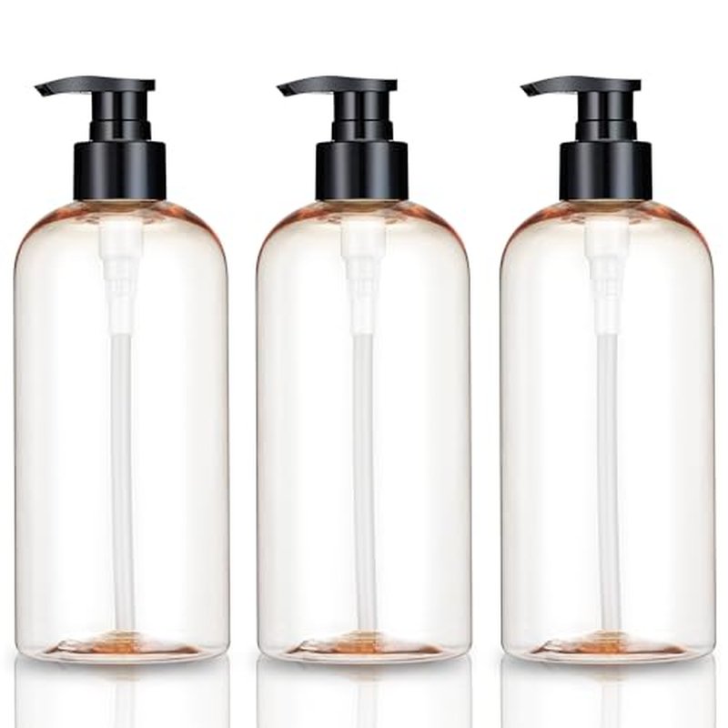 KREMORV Plastic Pump Bottles Dispenser 16oz/500ml Colorful Clear Plastic Bottles 3 Pack Empty Refillable Pump Bottle for Body Wash, Liquid Soap, Massage Oil