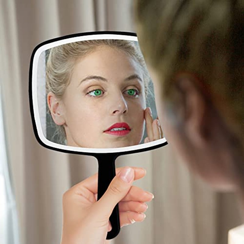 DVHOK 2Pcs Handheld Mirror, Portable Hand Mirror with Hanging Hole in Handle, Black 7.4" W x 10.4" L