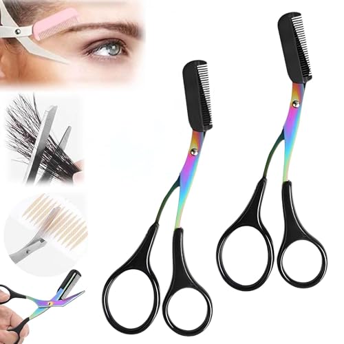 Eyebrow Trimmer Scissor, 2 in 1 Non-Slip Eyebrow Cutter Hair Removal Eyebrow Scissors with Comb, Eyebrow Grooming Scissors Makeup Tool, Eyebrow Trimmer for Men Women Ladies, 2Pcs Black
