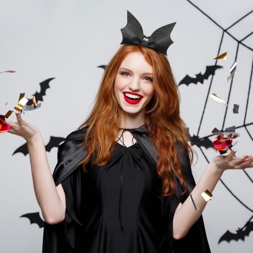 SAFIGLE Sequin Halloween Bat Headband: Black Bat Wing Hair Band Large Bow Hair Accessories for Women Girls for Costume Parties and Festive Celebrations Halloween Party Supplies