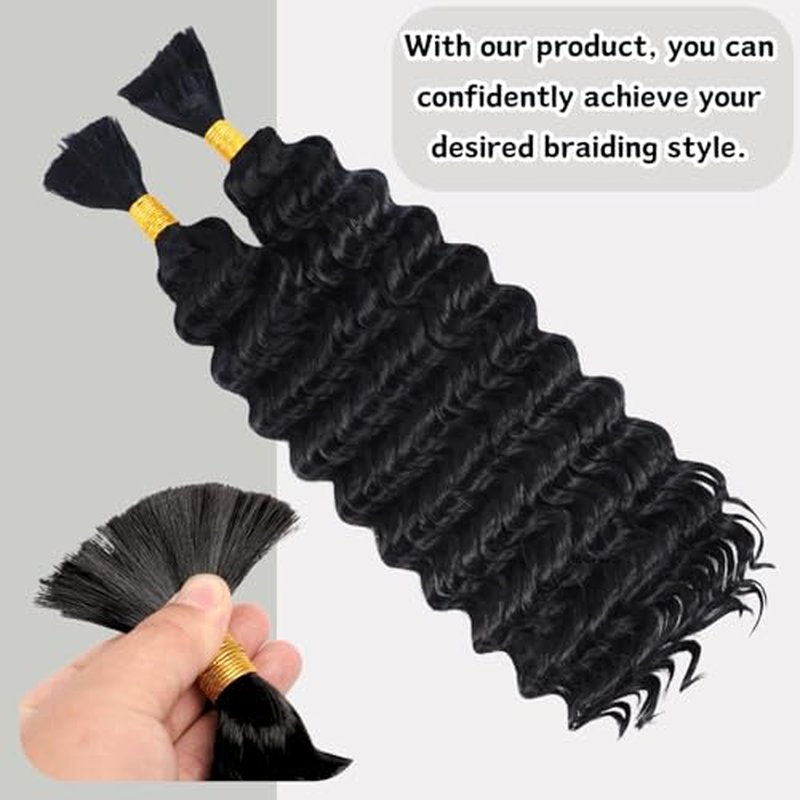 Deep Wave Bulk Hair For Braiding Hair 18inch 150g No Weft Wet And Wavy Quality Synthetic Hair Braiding Extensions For Boho Braids（2 Bundles/Pack 613#）