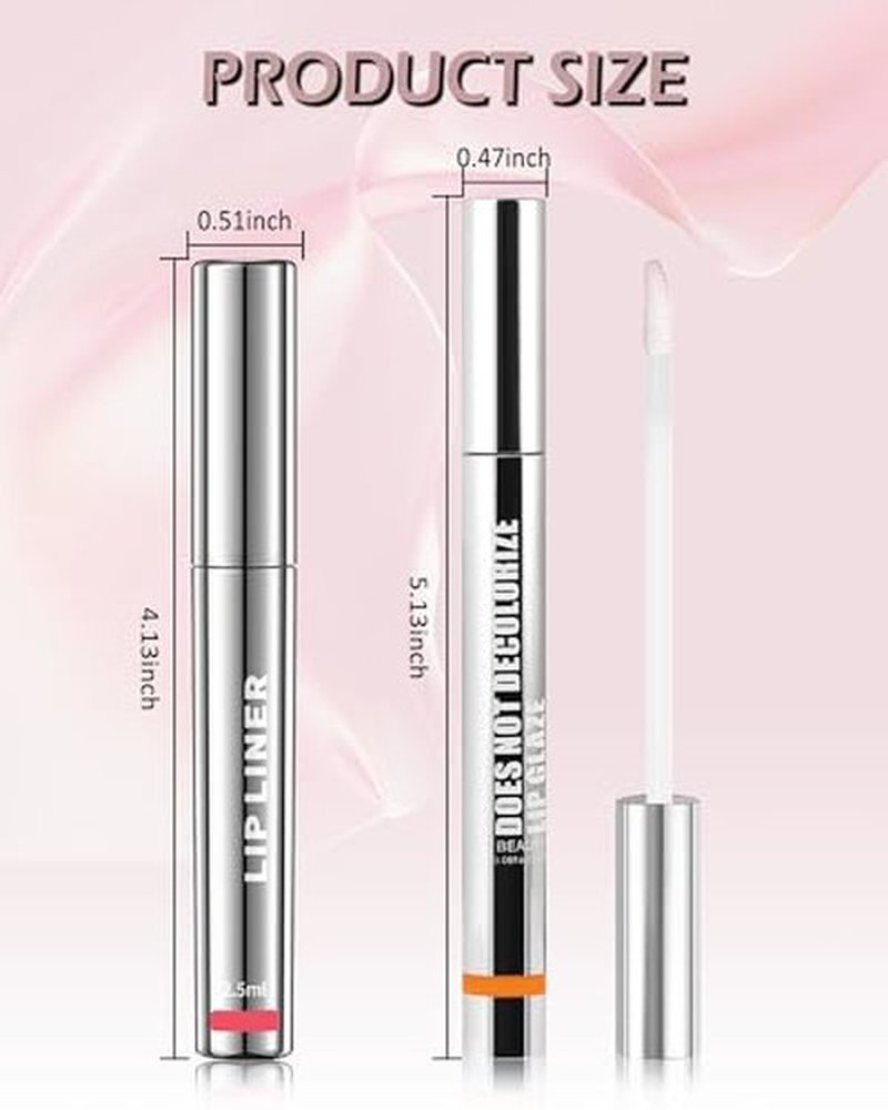 Peel Off Lip Liner Stain, Long Lasting Stay Waterproof Lip Tint Stain Peel Off, Brown Lip Liner Tattoo and Clear Glitter Lip Gloss Combo, Non-Stick Cup Nourishing Shimmer Lip Oil Lipstick Makeup-Set 3