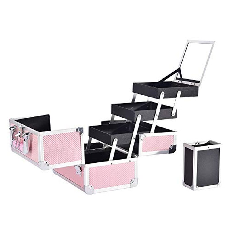 Joligrace Makeup Box Organizer, 11.6-inch Makeup Case Storage, Large Train Case with 3 Tackle Trays and Mirror, Carrying Make-up Train Case with Brush Holder, Lockable Cosmetic Travel Storage Black