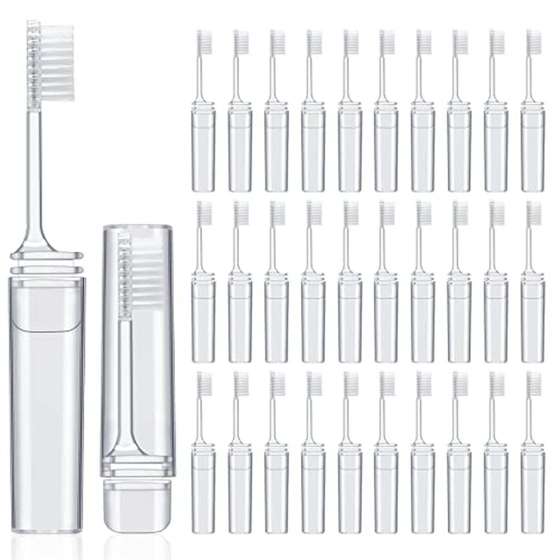Rtteri 50 Pcs Travel Toothbrush Kit Bulk Folding Toothbrush with Toothbrush Cover Transparent Potable Travel Size Mini Toothbrush Small Foldable Manual Tooth Brushes for Adult Camping School