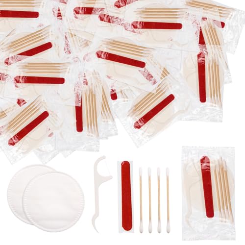 LLHQAMT Hotel Vanity Set, Bulk Vanity Kit Individually Packaged, Vanity Kit With Cotton Pads, Cotton Swabs, Dental Floss And Nail File (30 pcs)