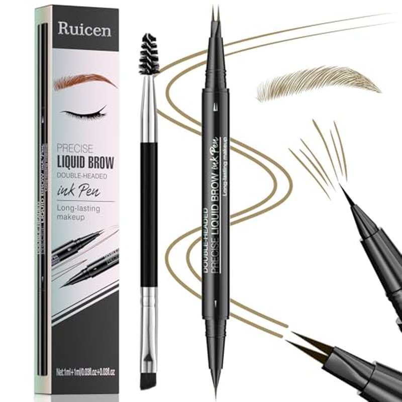 Eyebrow Pen - Eyebrow Pencil, Brow Pencil 2-in-1 Dual-Ended Microblading Eyebrow Pen with Micro-Fork-Tip and Precise Brush-Tip Create Natural Hair-Like Brows, Last All-Day, Light Brown