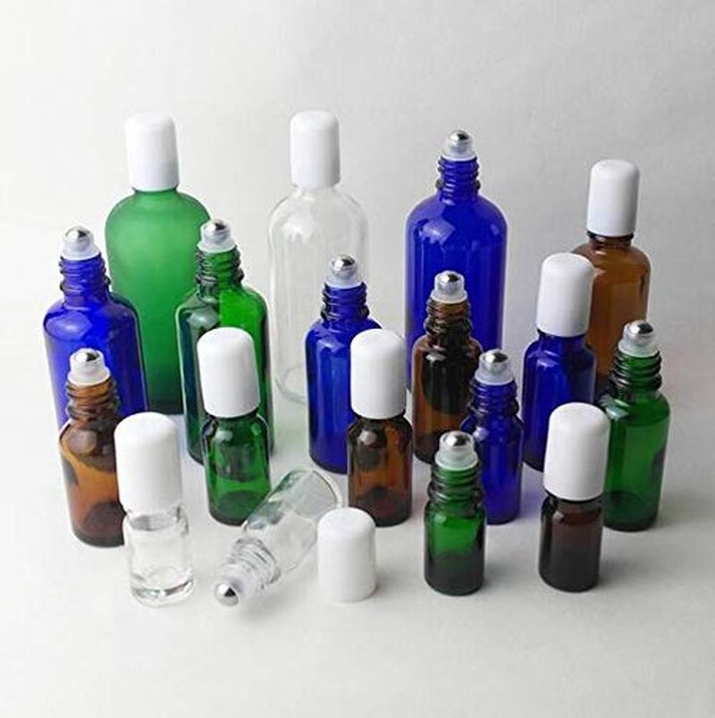 3PCS 20ml Empty Refillabl Amber Glass Roller Bottle With Stainless Steel Balls And White Screw Cover For Essential Oil Lip Balms Perfume