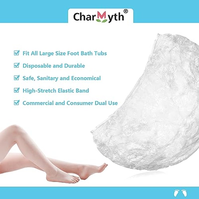 Charmyth Pedi Guard Bath Liners, Disposable Pedicure Liners, Spa Footsie Clear Pedi Guard Bath Liners for Foot Bath Spa Massage Thick Elastic 2XL 200 Count
