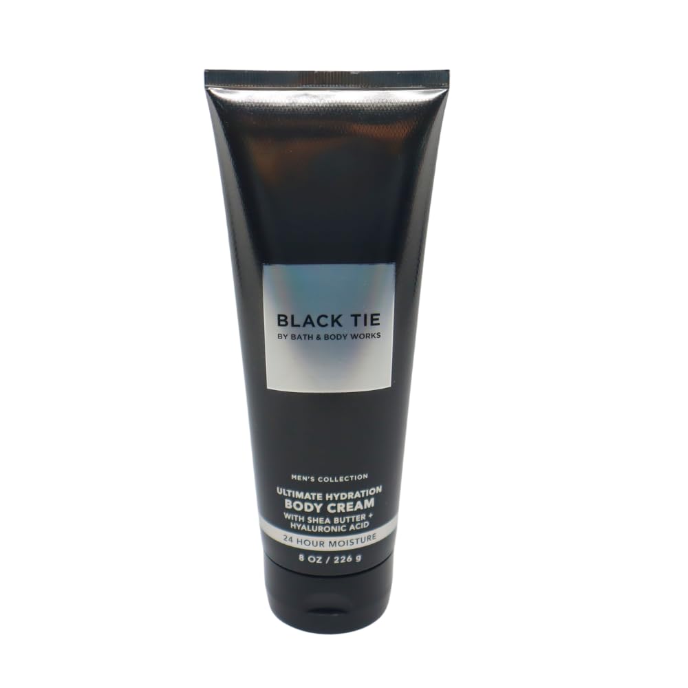 Bath & Body Works Black Tie and Freshwater Ultimate Hydration Body Cream for Men 2pc bundle Gift Set with a Blue bow for Holiday - 8 oz each