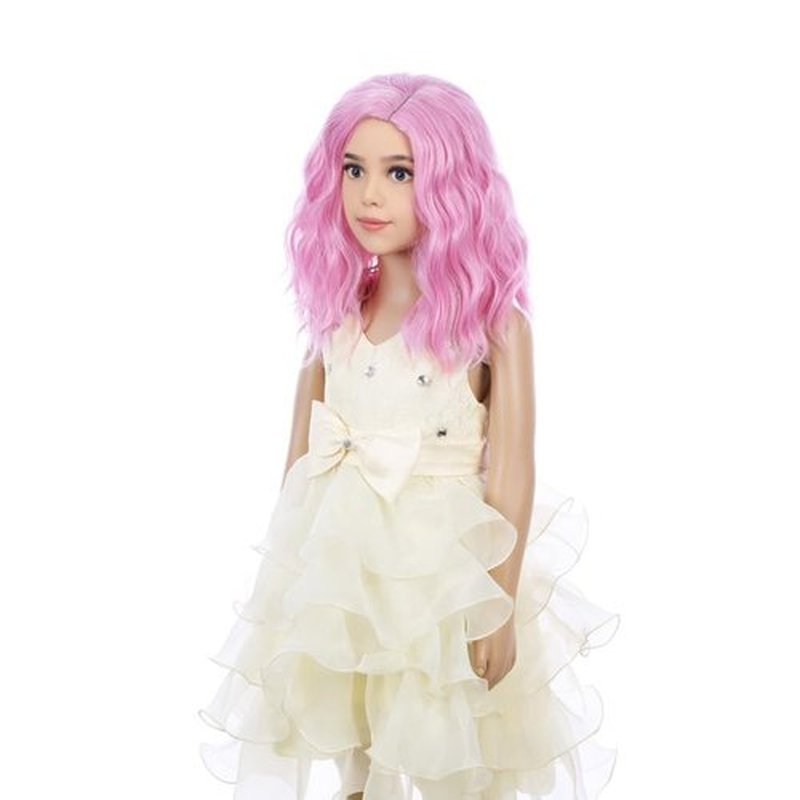 PATTNIUM Kids Light Pink Wig Short Wavy Wig Pink Wig Cosplay Party Girls Pink Wig Heat Resistant Synthetic Wig (Light Pink)