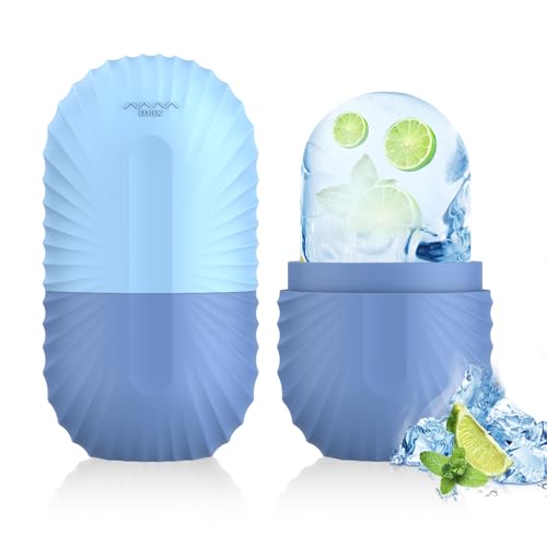 2pcs Ice Roller for Face and Eye, Silicone Ice Facial Roller Ice Holder, Face Ice Mold Skin Care, Face Icers Reusable Ice Cube Roller for Shrink Pores Anti Wrinkle Reduce Puffiness, Black Blue