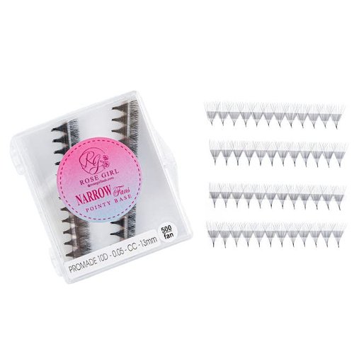 ROSE GIRL 500 Ultra Speed Promade Fans-Natural Look Handmade Volume Eyelash-Narrow Loose Eyelash 3D-16D C CC D Curl-False Lashes Extensions-Thickness 0.03~0.1mm-8~20mm Length(10D-C-0.03 (15 mm))