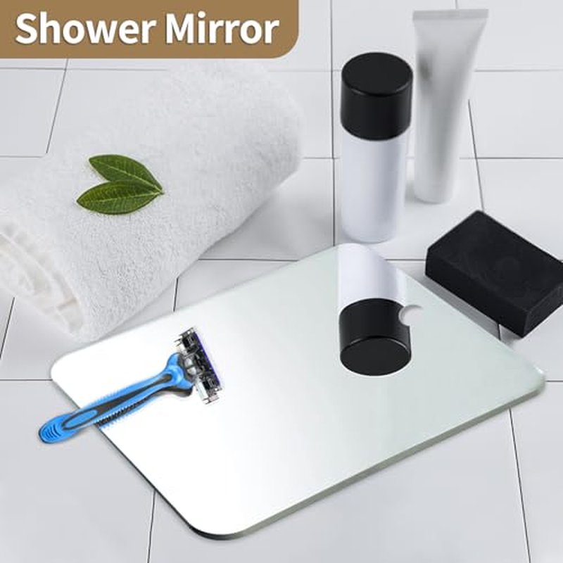 Shower Mirror Fogless for Shaving, Medium 8 x 6 inch Fogless Mirror for Shower, Small Wall Hanging Portable Travel Camping Mirrors, Unbreakable Handheld Locker Shave Mirror Makeup Plastic, Bathroom