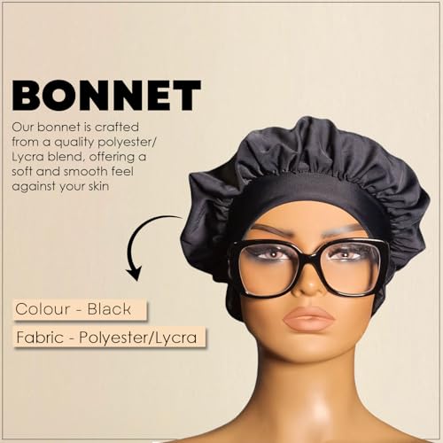 EARTWOEAR Bonnet, Hair Bonnet for Sleeping, Women Sleep Cap Hair Bonnet, Polyester/Lycra Blend Sleep Bonnet, Full Bonnet with Ear Slots (Black)