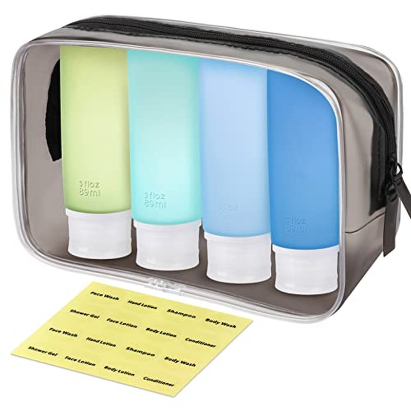 INSFIT Travel Bottles for Toiletries, 3oz Travel Containers for Toiletries Leakproof BPA Free TSA Approved Squeezable Silicone Tubes Travel Accessories with Labels Green