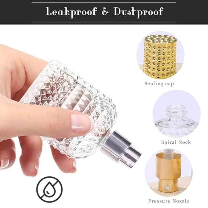 Gsteng Refillable Spray Perfume Bottles, Clear Thick Glass Empty Perfume Bottle, Gold&Silver Perfume Atomizer,Travel Cologne Sprayer Bottles. (Gold & Silver, 1 Ounces)
