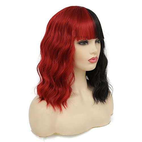 Wiwige Mens Short Curly Wig Black Synthetic Rocker Wig California Halloween Costume Culture Wet Look Wig