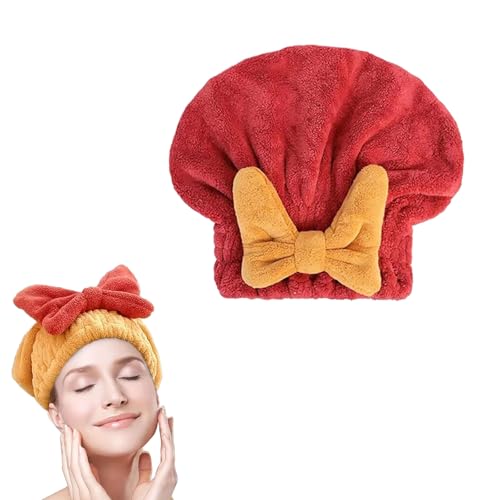 GDSAFS New Super Absorbent Hair Towel Wrap for Wet Hair, 2025 New Microfiber Hair Towel Wrap Dry Turban, Soft Bow Tie Plopping Head Towels Shower Cap, Quick-Drying Thickened for Women (Red)