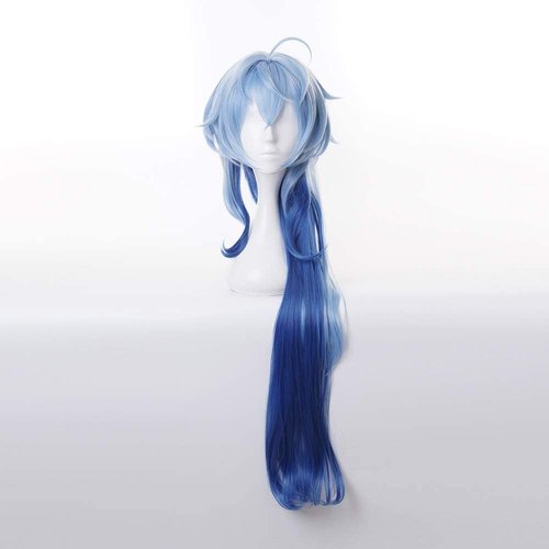 Mystylecos Anime Ganyu Cosplay Wig Genshin Impact Blue Water Wave Wig with Bangs Halloween Party Wigs