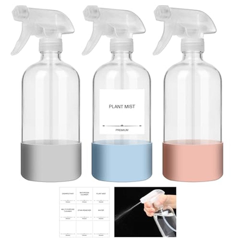 AuroTrends Glass Spray Bottles 16oz 1Pack, Empty Glass Spray Bottles for Cleaning, Glass Spray Bottle with Silicone Sleeve for Cleaning, Essential Oils, Plants(16fl.oz, 1Pack)