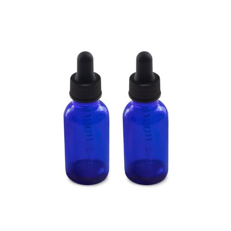 The Bottle Depot - 2 Pack - 1 oz Glass Bottle with Dropper - Blue - 20-400 Neck Finish - Boston Round Bottles - Leakproof Essential Oils Bottles