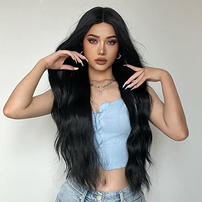 MAGQOO Green Wig for Women Girls Emerald Green Wig Long Curly Wavy Green Wigs Middle Part Heat Resistant Hight Density Synthetic St.Patrick's Day Wigs (Green)