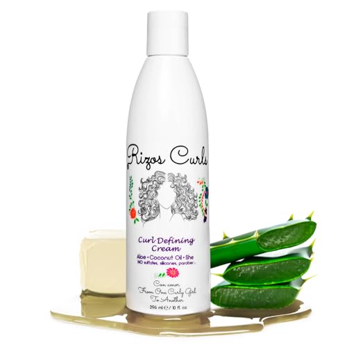 Rizos Curls Curl Defining Cream, Enhance Waves, Curls & Coils, Soft Hold Weightless Volume, Moisturizing Frizz-Free Shine with Aloe Vera, Coconut Oil & Shea Butter, All Curl Patterns 2a - 4c, 10 oz