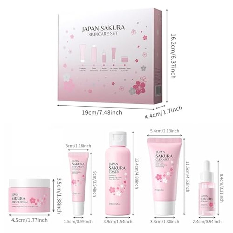Skin Care Sets for Women/Girls JAPAN SAKURA Beauty Gift Sets Skincare Kit with Cleanser, Serum, Eye Cream, Face Cream Travel Pamper Sets for Women Gifts,Skin Care Sets & Kits