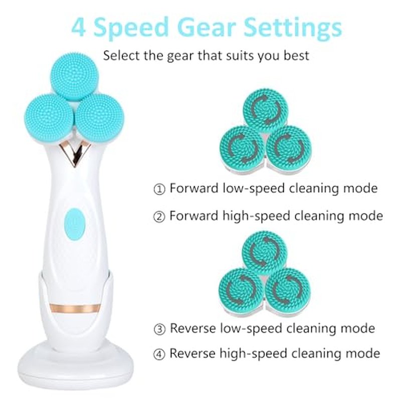 Facial Cleansing Brush, 3 in 1 Face Scrubber Rechargable Waterproof Electric Spin Cleanser with 3 Brush Heads, Electric Face Wash Brush for Exfoliating, Deep Cleansing and Massaging (Blue)