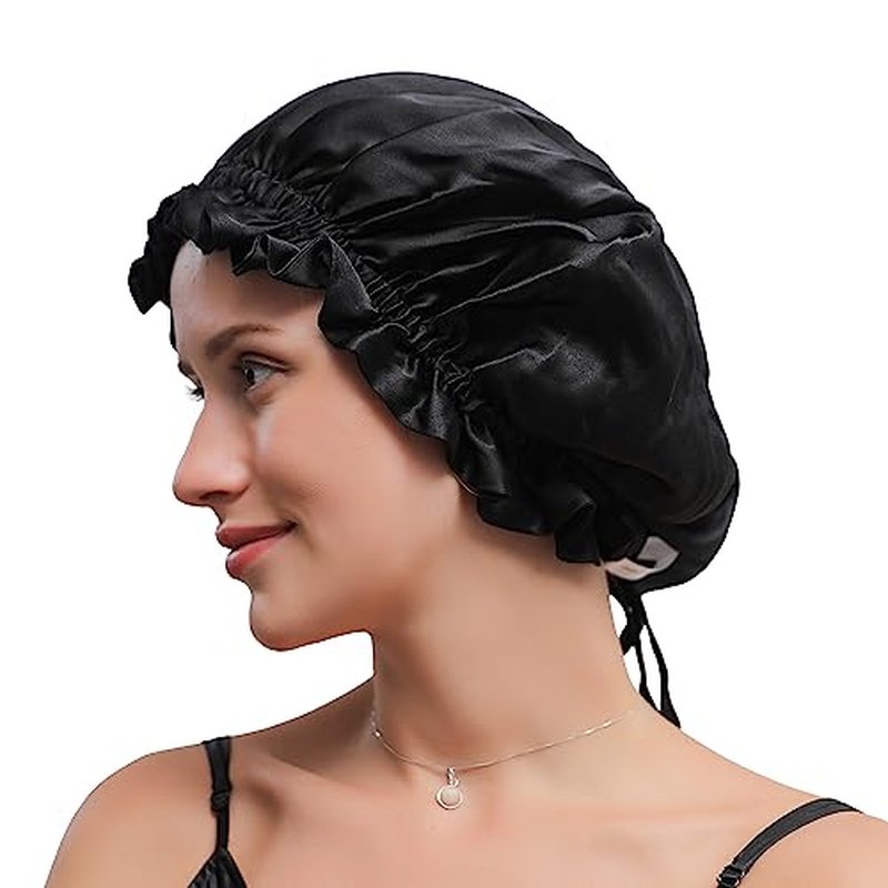 ZIMASILK 100% Mulberry Silk Bonnet for Women Hair Care, Double-Layer Silk, Natural Silk Hair Wrap for Sleeping with Elastic Stay On Head (1Pc, Navy Blue)
