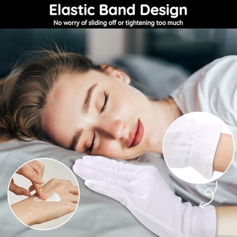 Segbeauty 12 Counts Moisturizing Gloves Overnight, Hand Gloves with Elastic Band, 6 Pairs Lotion Gloves for Men and Women, Sleep Moisture Gloves for Dry Hands, White Cotton Gloves for Art Handling