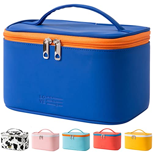 Prite Travel Makeup Bag, PU Leather Waterproof Cosmetic Organizer, Large Wide-open portable Toiletry Bag with Handle(Black)