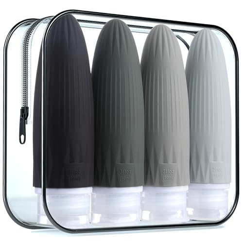Gemice Travel Bottles for Toiletries, Travel Essentials Refillable Leak Proof Travel Size Toiletries, 3oz TSA Approved Sillicone Squeezable Travel Size Containers for Shampoo Wash Body Lotion (4 Pack)