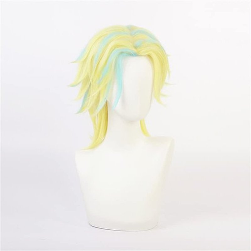 Mystylecos Haitani Rindou Short Yellow Mix Blue Wavy Wig Anime The Way of Rebirth Cosplay Synthetic Wig