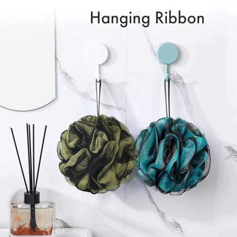 AmazerBath Charcoal Loofah Sponge, Shower Loofah 60g/PCS - Body Scrubber Loofa Set of 4 - Charcoal Blue, Gray, Pink & Army Green, Bath Sponge for Men and Women
