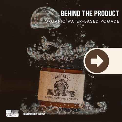Johnny Slicks Water Based Pomade | Strong Hold, High Shine, Organic Styling for Men | Promotes Healthy Hair Growth & Helps Hydrate Dry Skin (Original, 4 Ounce) US Made, Veteran Owned