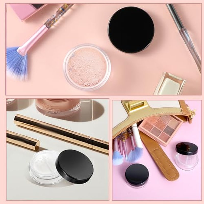 4Pcs 10ml/0.34oz Plastic Empty Travel Powder Container Loose Powder Containers for Women with Rotatable Sifter and Black Screw Lid Face Powder Compact Diy Empty，Small Powder Container(4pcs)
